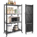 Rolling Shelving Unit Office Shelf Metal 4-Tier Room Black Books Decor Organizer, Foldable - with Kitchen Cart Closet Wheels Shelves, Pantry Storage - Storage for Collapsible Display, &