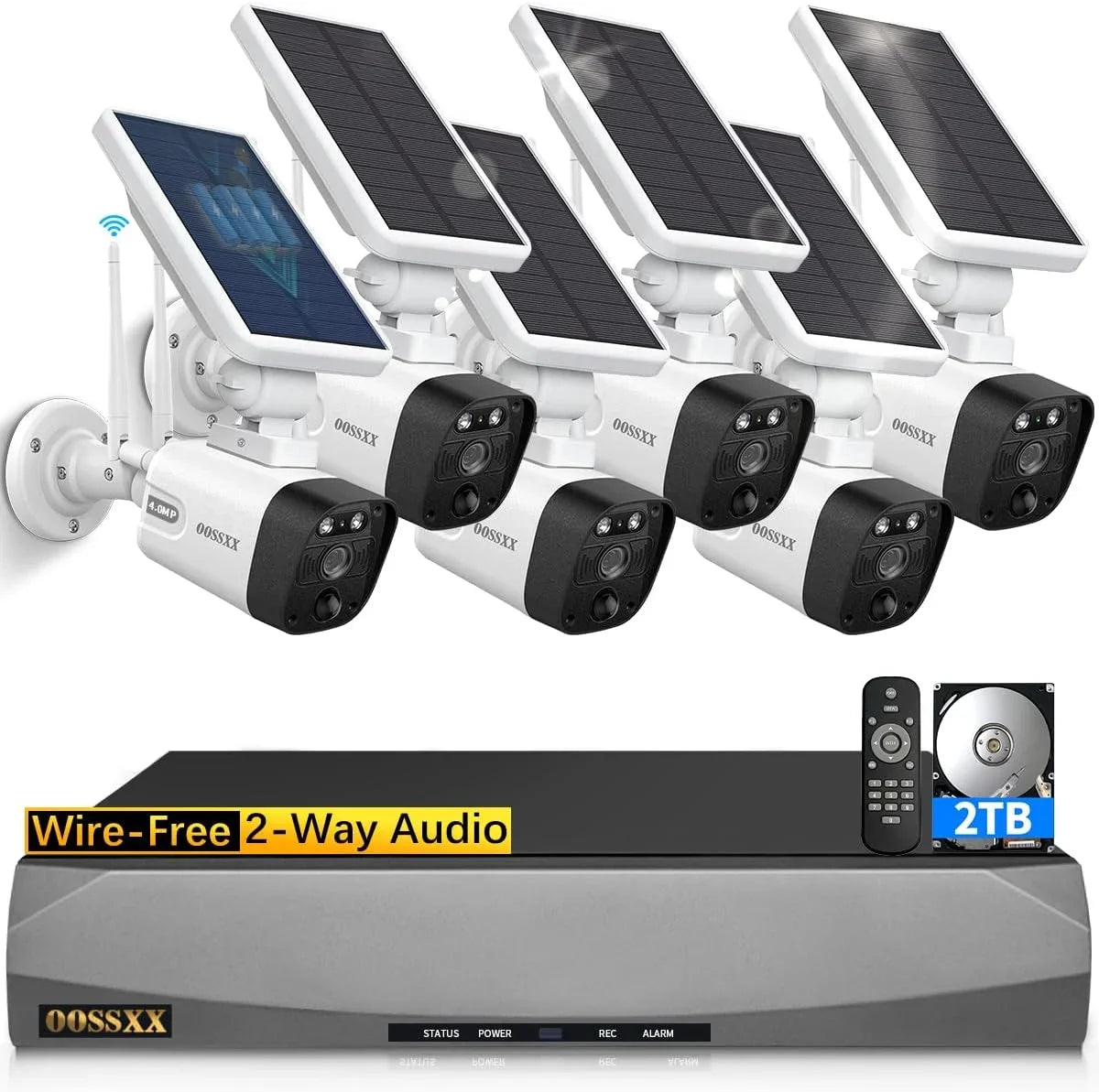 6pcs with 2TB system, Security cameras by System}, pre-installed Home Camera Surveillance 2K OOSSXX Solar 3.0MP {100% Hard solar NVR, Wireless 8-channel Wire-free Drive