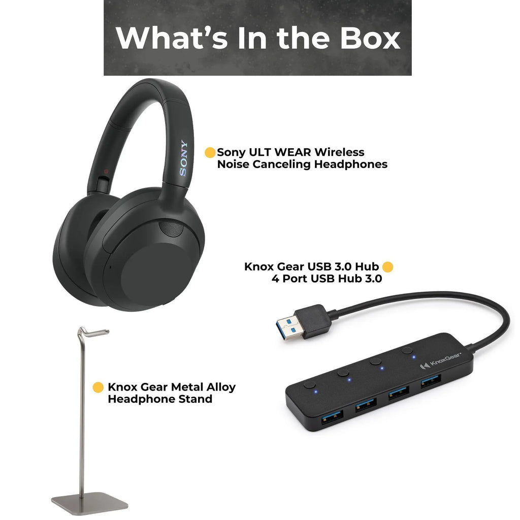Metal Hub, Items) 3.0 Bundle 4-Port Headphone WHULT900N-B (Black) with Gear Alloy (3 Headphones Gear Cancelling Noise USB Stand ULT