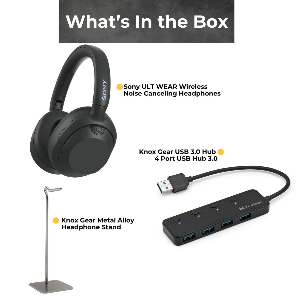 Metal Hub, Items) 3.0 Bundle 4-Port Headphone WHULT900N-B (Black) with Gear Alloy (3 Headphones Gear Cancelling Noise USB Stand ULT