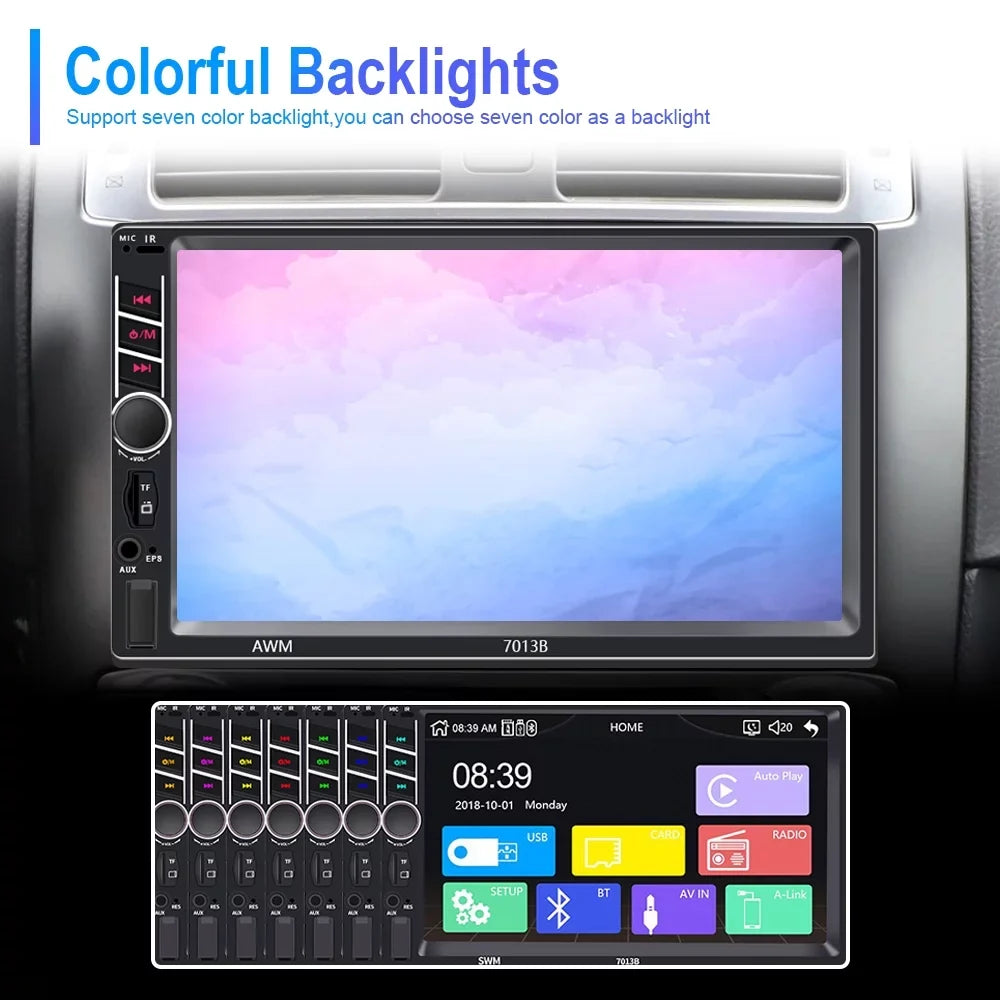 Radio 2 Stereo Bluetooth inch Camera D-play Touch 7 Podofo Car Car 4 MP5 with with Player Din USB Car Screen View Rear LED