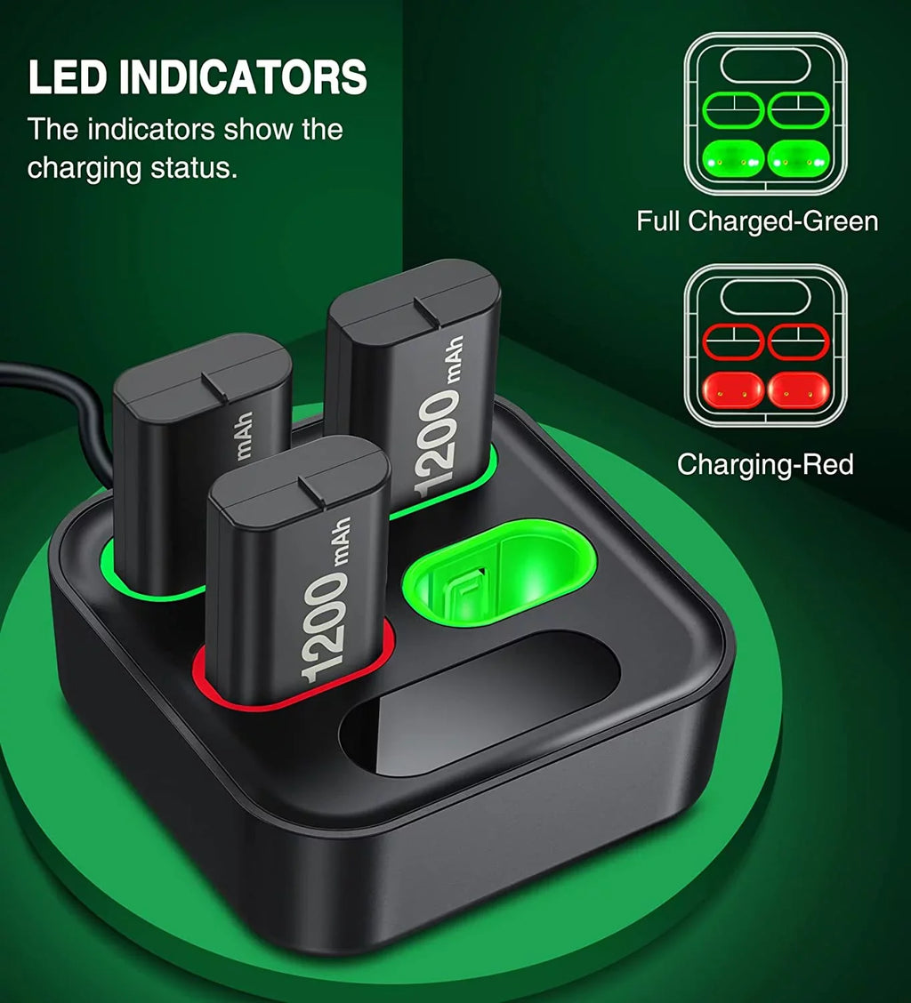 Xbox for with 4x1200mAh Xbox Battery Pack Battery Charger Rechargeable Series One Xbox for EUROA Controller Pack X|S/Xbox S/X/Elite-Black