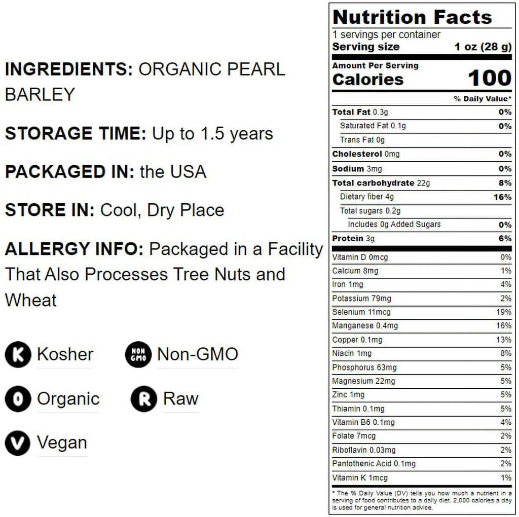 Food to 6 Organic Raw, Live Vegan — Non-GMO, — Barley, by Pounds Kosher, Pearl
