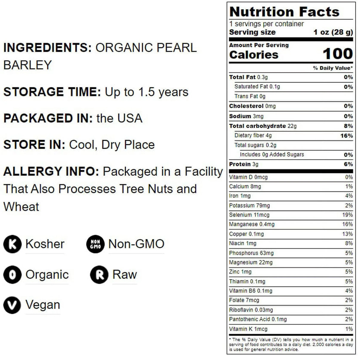 Food to 6 Organic Raw, Live Vegan — Non-GMO, — Barley, by Pounds Kosher, Pearl