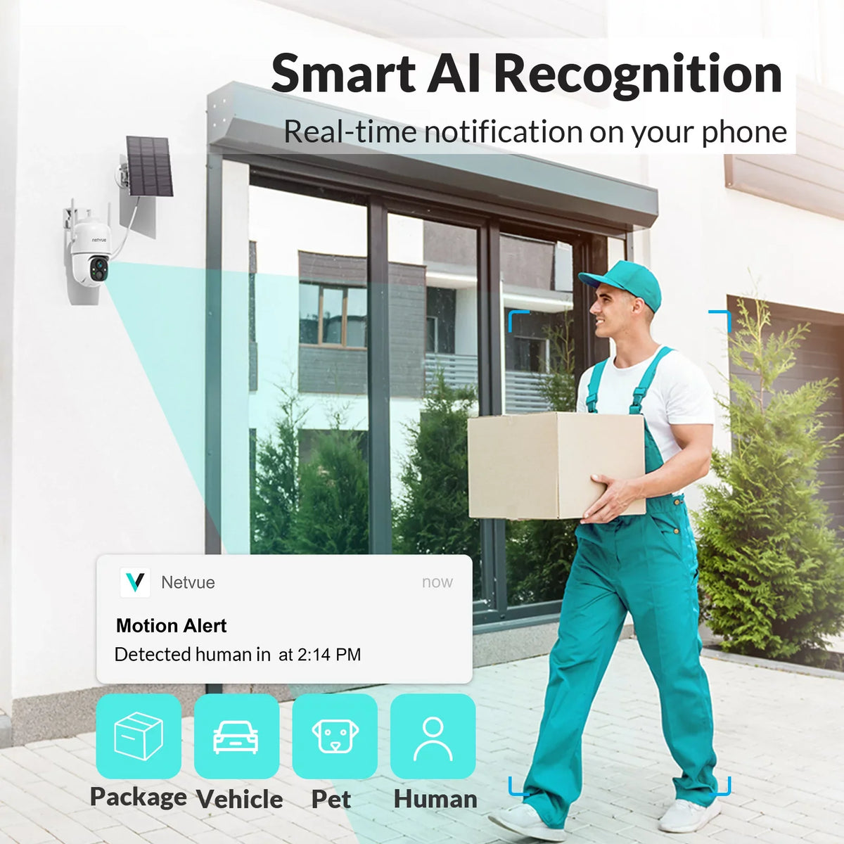 NETVUE Camera Wireless with Siren View Light/Spotlight Home 2.4G and Security 360° Motion Cameras PTZ. exterior System 3MP WiFi Security Detection Solar Strobe