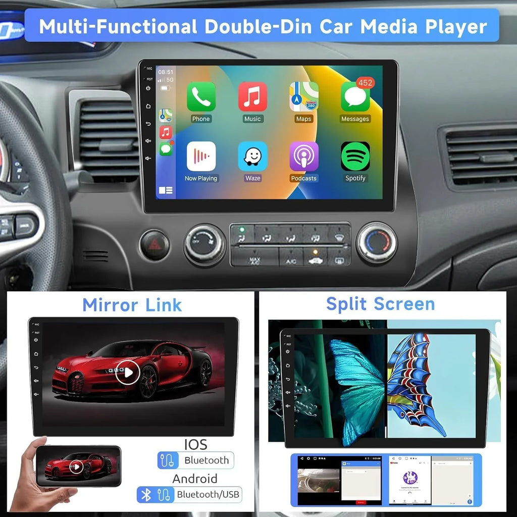 Din w/Carplay Camera Radio 2+32G 2003-2008 Touch GPS w/WiFi inch THONZER AHD Receiver RX-8 Mazda Audio Bluetooth Stereo for 9 Screen Car 13.0 - Backup Android Car Auto Navigation Mic Android Double
