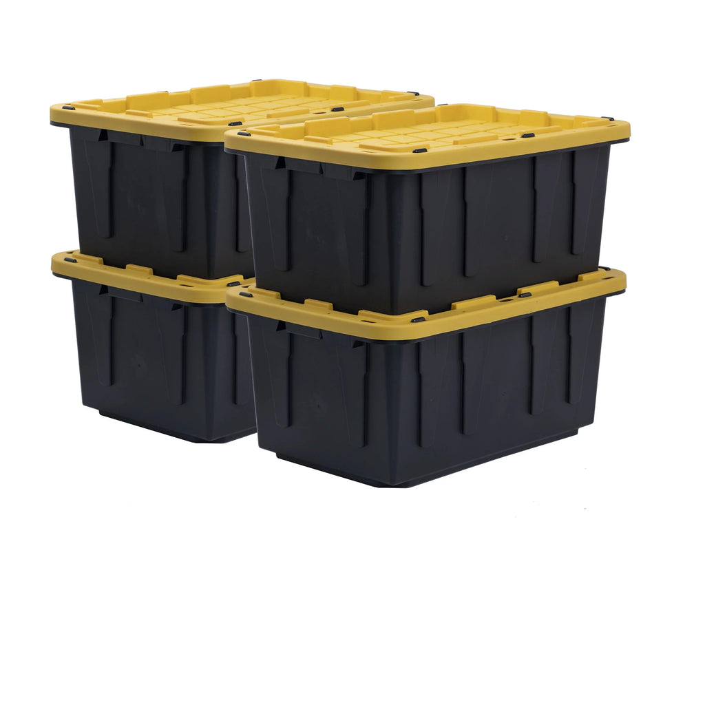 Black Lid, Box Storage Lid Set Snap of 4 Yellow Container, Plastic Gallon Tough with Stackable 27
