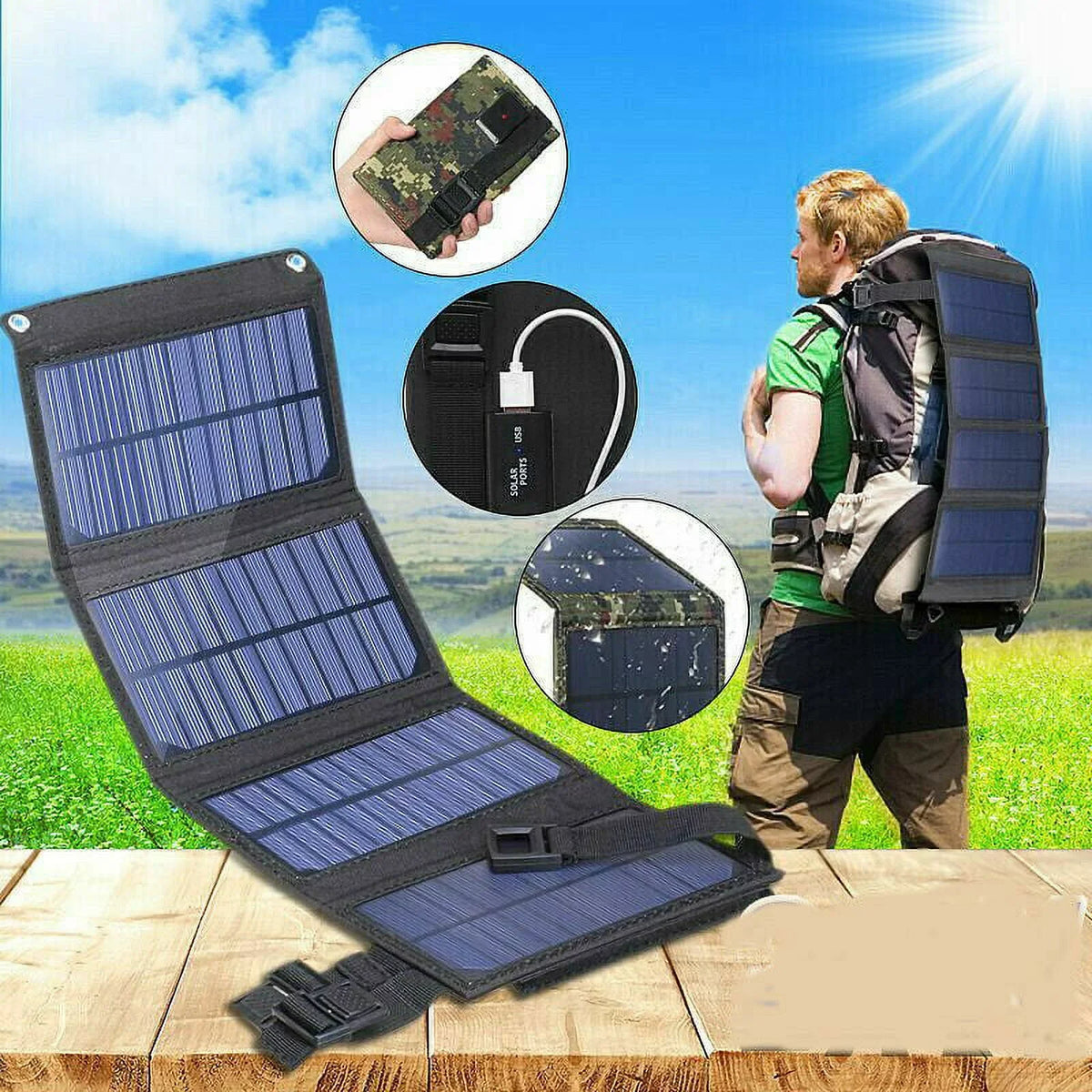 iPhone, Laptop, Suitable for Station, Solar for Camping Suitable exterior Travel Portable USB MDHAND Foldable Port, 80W RV Panel Power Caravan Ipad,