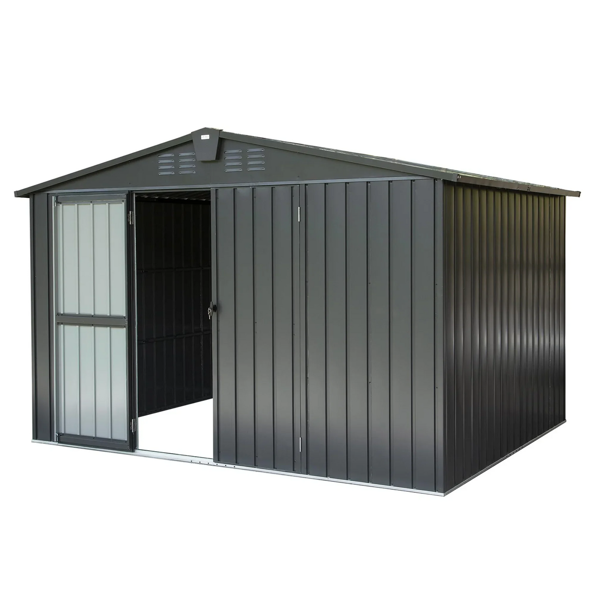 Storage 10'X Metal Shed for Patio, Tools, Backyard, Lockable Steel Cabinet Garden exterior Black) for Trash Lawn Storage Shed Galvanized CoSoTower Bike, 8', with Door exterior Can, (10X8ft,