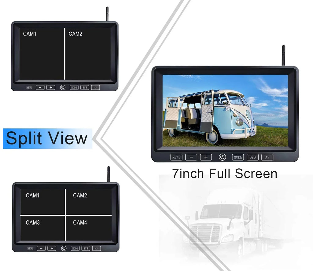 View Side IP69 Split 7-inch Truck with Camera RV 1080P Waterproof for ZEROXCLUB DVR Wheel,BW702 2 Dual/Quad Wireless Backup Camera View System Trailer 5th Monitor, HD Rear Touch Wireless