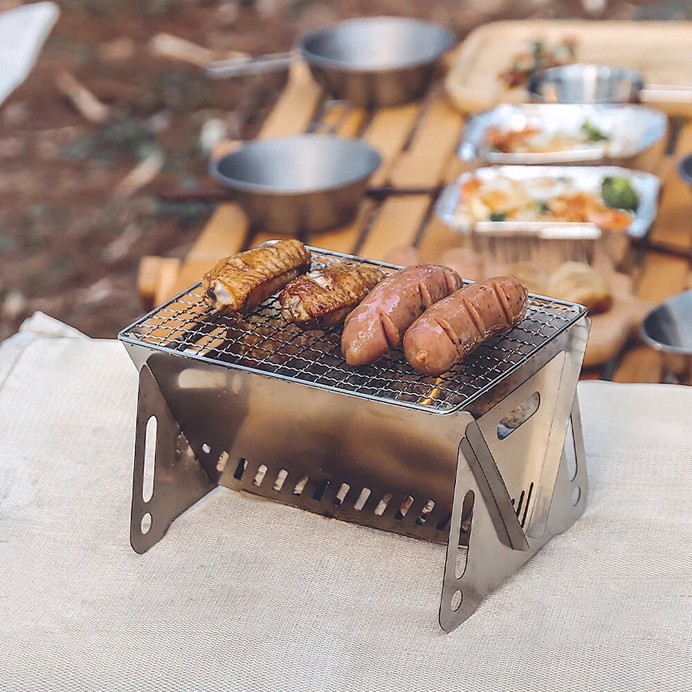 Backpacking Stove Folding Wood Cooking Plate Grill Burning Stove Portable with exterior Stainless Steel Camping