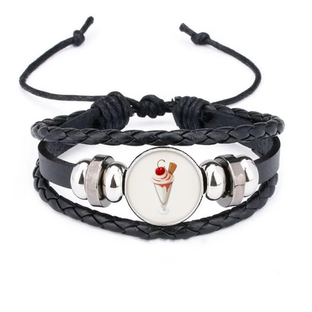 Rope Ice Bracelet Wristband Braided Sweet Leather Cup Conical Woven Cherry