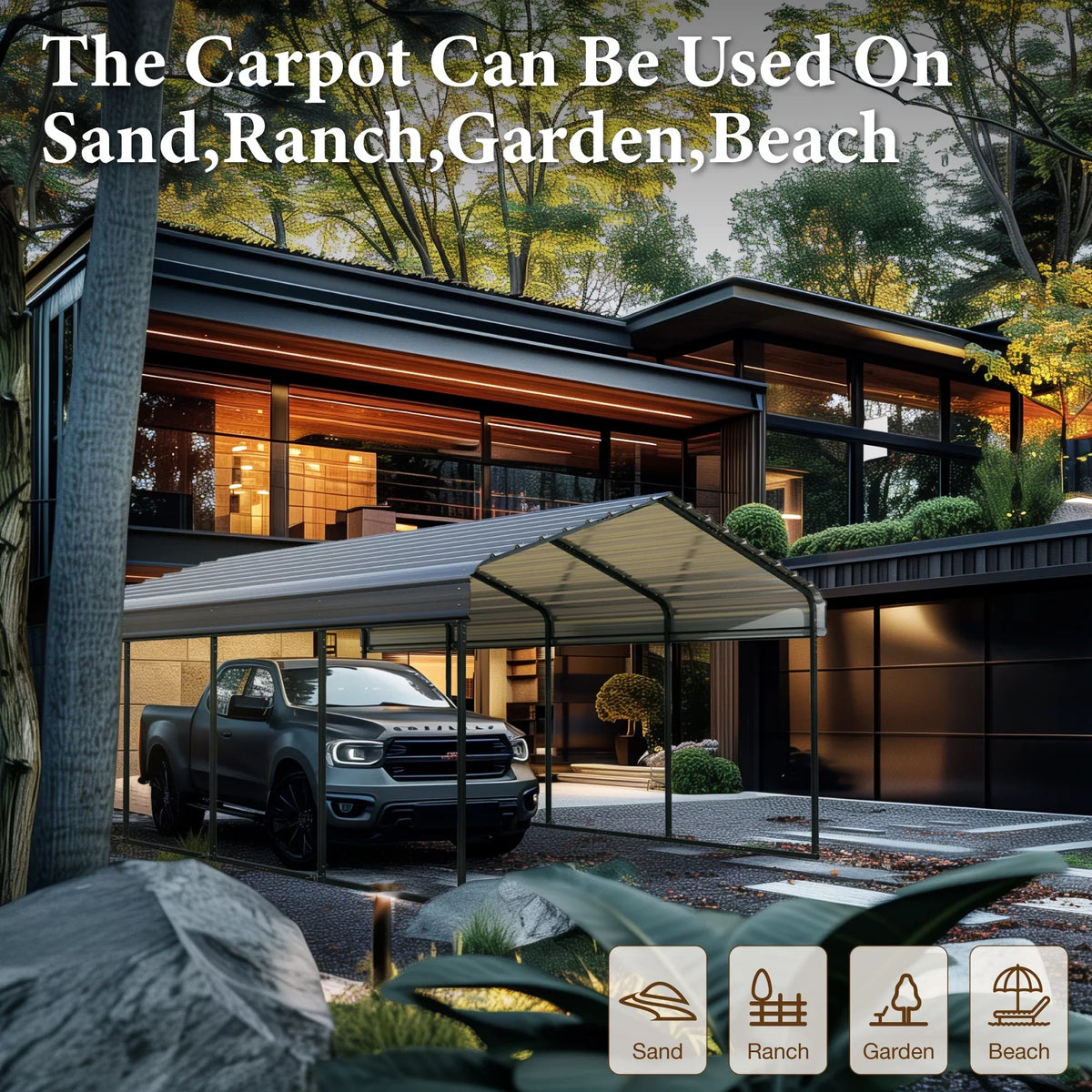 Carport Steel Galvanized Summit ft Car 12 Living Garage with Gray Storage Roof, Metal x Shelter, Heavy-Duty 20