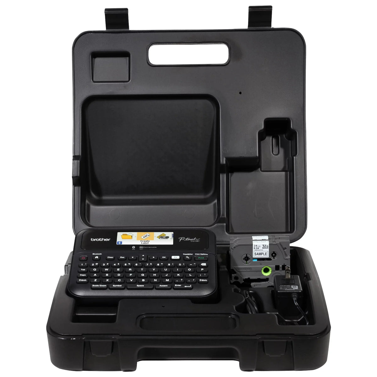 Label Professional (12mm). Black ~1/2” Clear carry Tape PT-D610BTVP with Maker includes Sample 4m on Print Business Label P-touch Connectivity, Brother and case Bluetooth® Connected