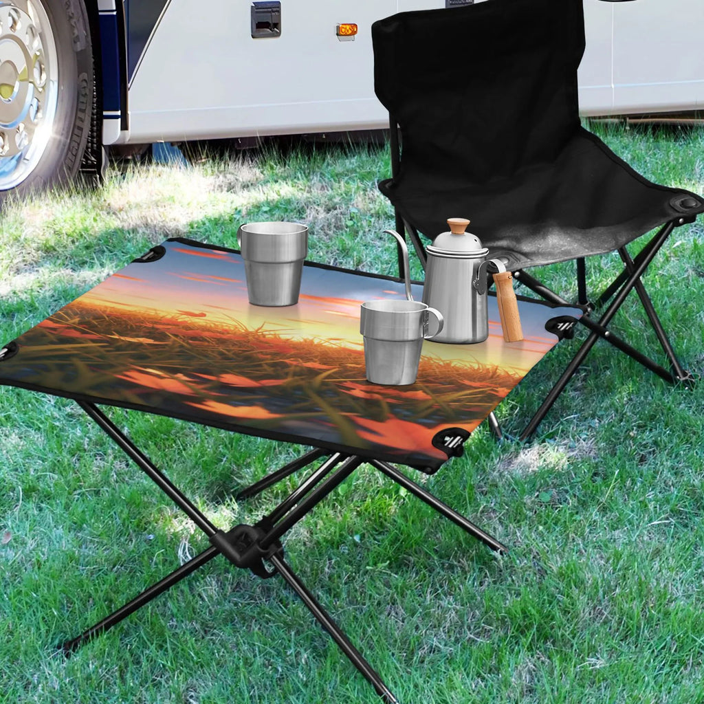 Leaves Picnic Bag with BBQ Storage Folding Compact Travel Portable for Autumn Beach Table Fishing in Camping Table Sunset exterior Table