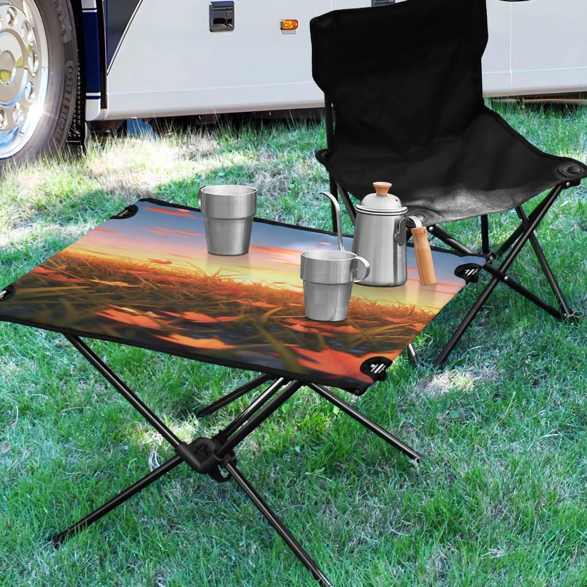 Leaves Picnic Bag with BBQ Storage Folding Compact Travel Portable for Autumn Beach Table Fishing in Camping Table Sunset exterior Table