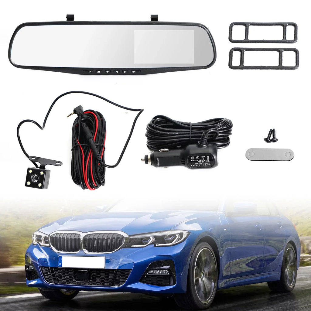 1080P Car HD Dual Cam Dash Camera Front Mirror Rearview Video Rear Recorder DVR