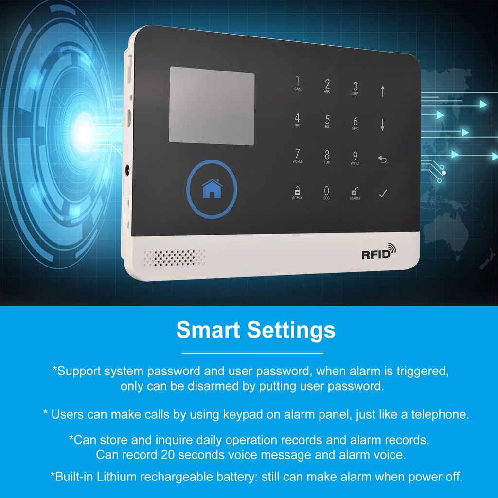 Auto-dial WIFI Motion Control Home Door System APP with Sensor Control Wireless Voice Smart 433MHz Remote Phone PIR Burglar GSM Display LCD Alarm + System Compatible Alarm Home Sensor