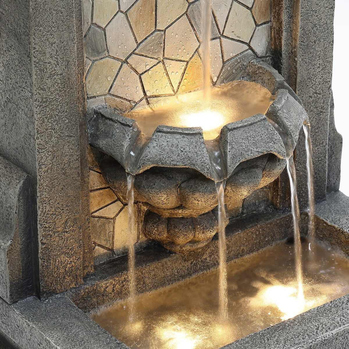 liquid H Lights Mosaic with Fountain Wall LuxenHome Freestanding Resin Gray 27" exterior