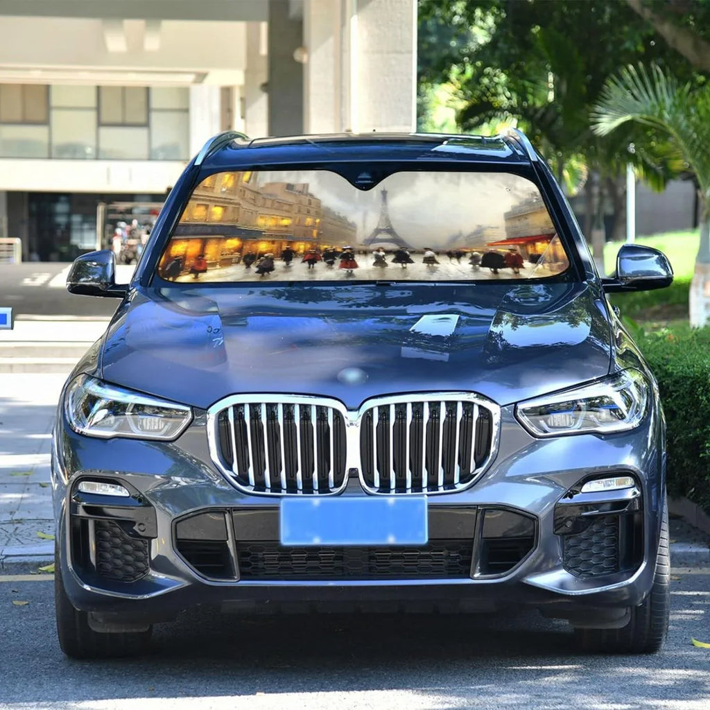 Accessories Cars,SUVs,Trucks-55×27.6in Visor and Shade,oldable Protect Wellsay Car Cool UV Blocks Protector Landscape Rays for Sun to Sunshade Old Windshield Paris Keep