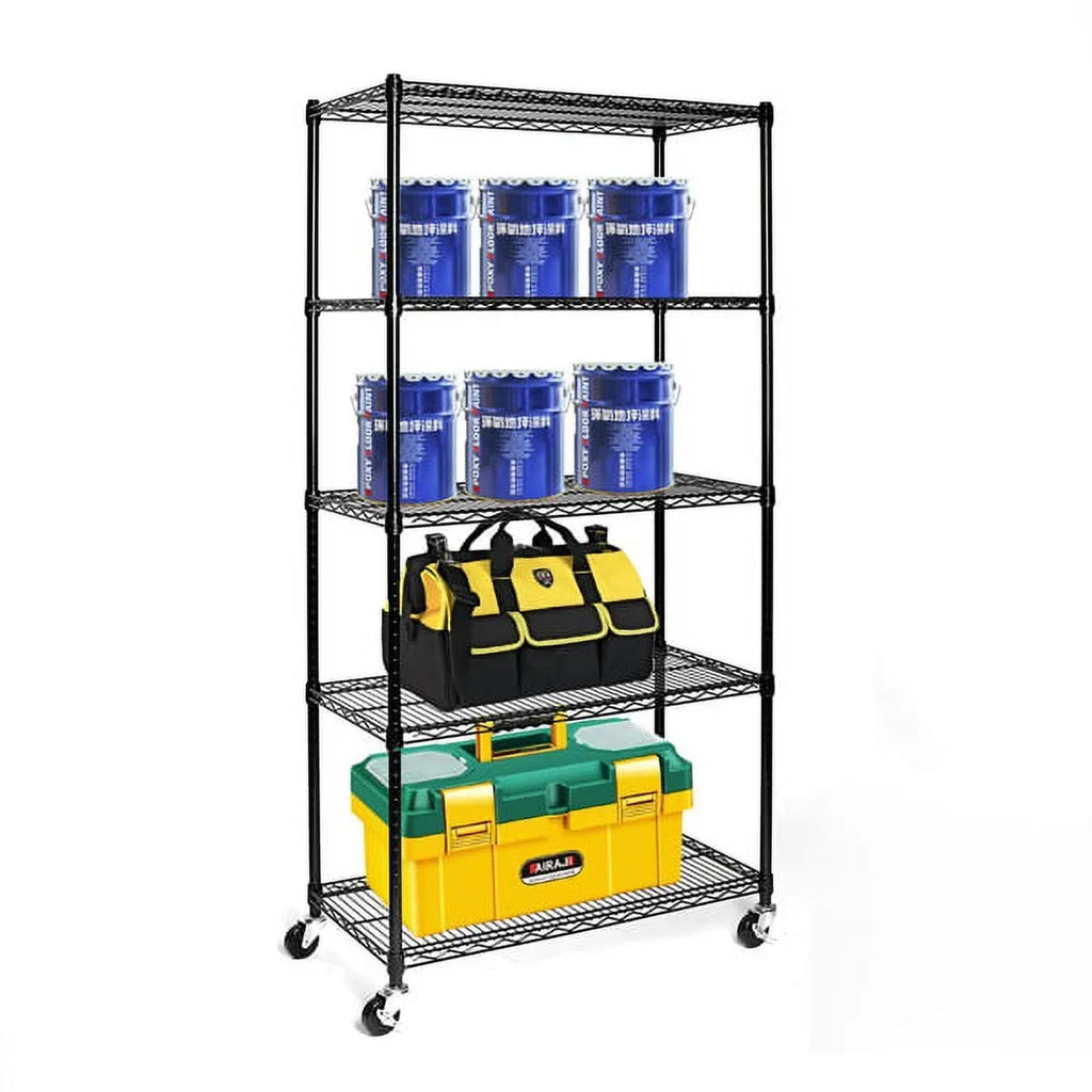 Wheels NSF-Certified 5-Tier with Steel Fithood Shelving Wire Black