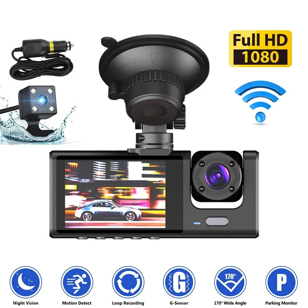 Video Camera Dash Front/Rear/Inside G-sensor Dual Car 1080P Jinyi Lens Recorder Cam