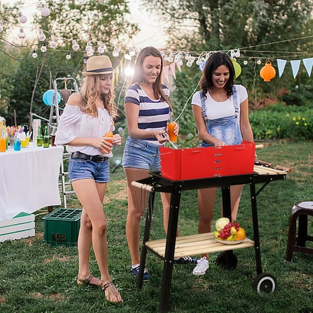 for Small with Inch 27 exterior for Backyard Grill Square Grill Camping Charcoal Portable Patio Duty BBQ Cooking Wheels Barbecue Coal Heavy
