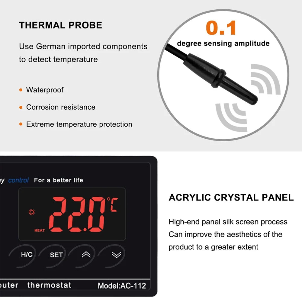 Reptiles Home Thermostat Controlled Green Incubation Digital Temperature Outlet Thermostat Cooling Chest Heating Controller Freezer Lepmerk Mode House & with Plug Reptile for Brewing -40℃~110℃