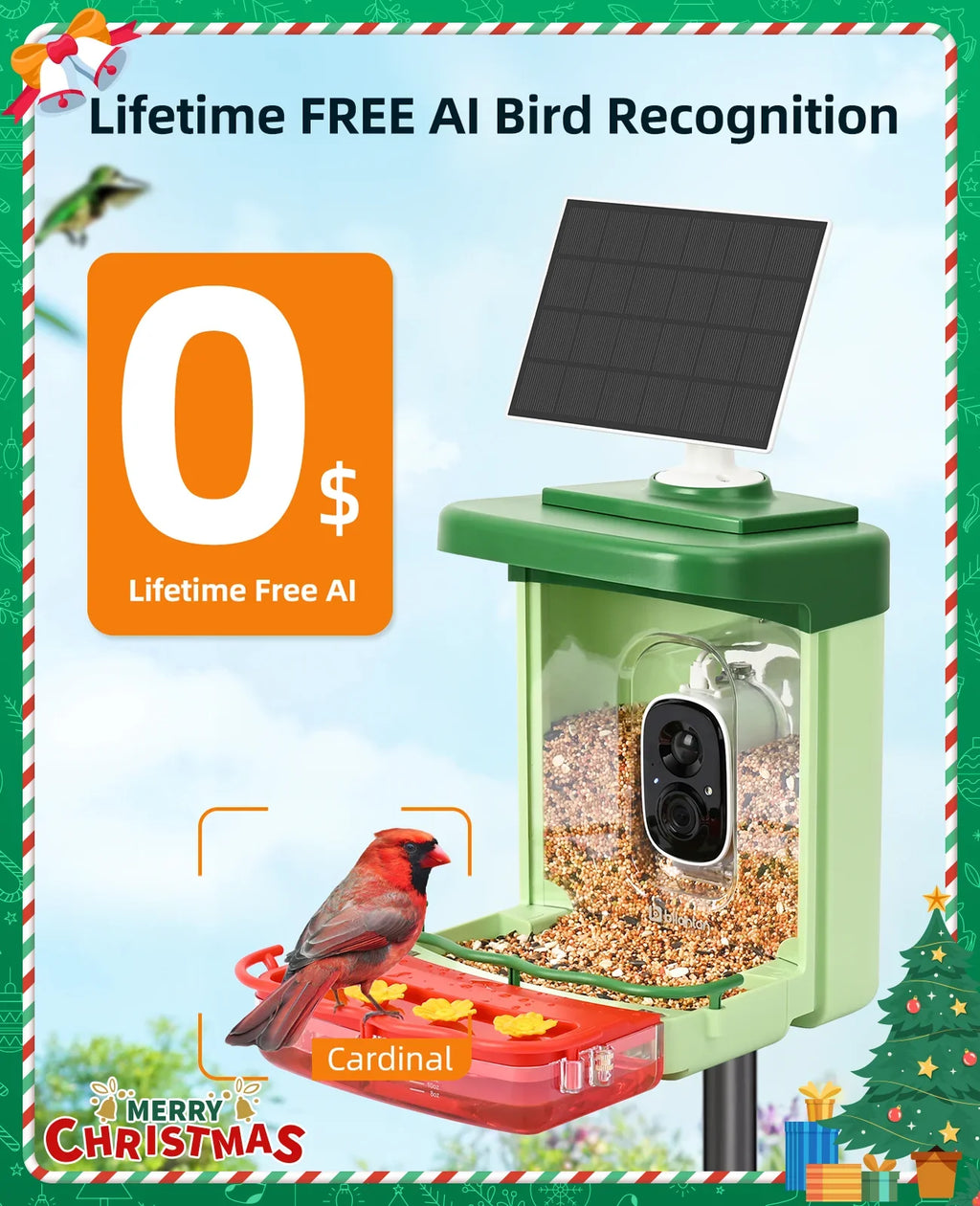 Gift Auto Species, Bird 3MP AI of Feeders Ideal with with 1 Birds Camera Feeder with Camera, Anyone Bird HD Identify Hummingbird for 2 Unique Camera, Capture in Close-Ups