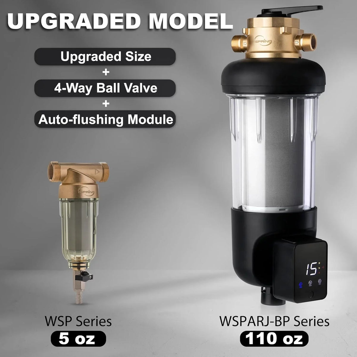 Microns Modes, dimension, Touch-Screen 500 Whole Bypass, 4 Flushable Reusable, Flushing, with House Spin-Down Auto and Prefilter, Filter iSpring Upgraded Housing, WSP500ARJ-BP Clear liquid Sediment Jumbo