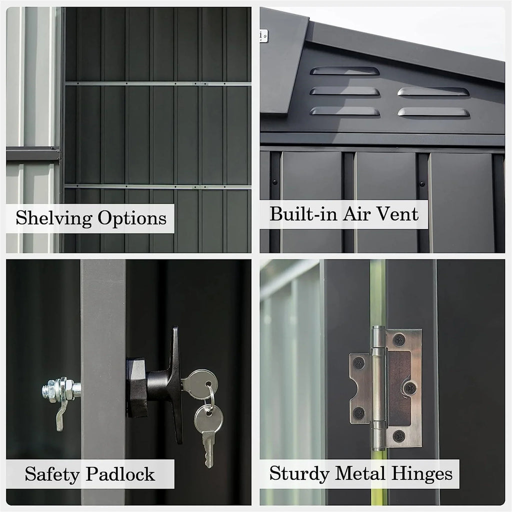 Storage 10'X Metal Shed for Patio, Tools, Backyard, Lockable Steel Cabinet Garden exterior Black) for Trash Lawn Storage Shed Galvanized CoSoTower Bike, 8', with Door exterior Can, (10X8ft,