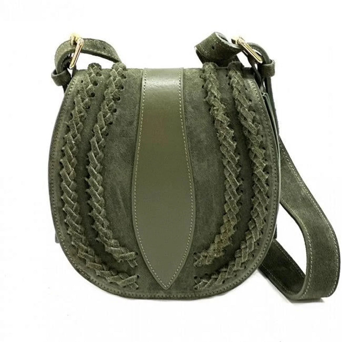 Womens Lara Messenger - Bag, Vintage Italian Leather Green Dark Suede Small Artisan