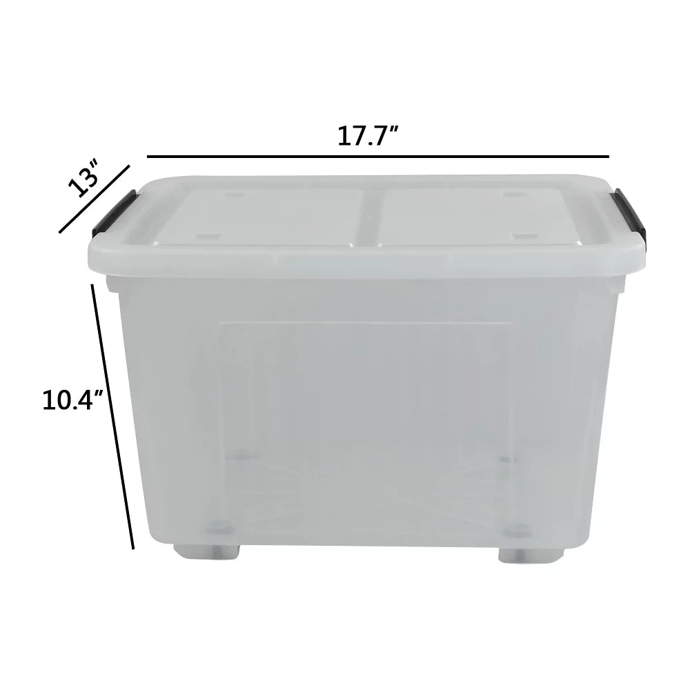 Large Box, L with Bin Storage Clear Plastic Latch 30 Wheels Kekow Storage 4-Pack