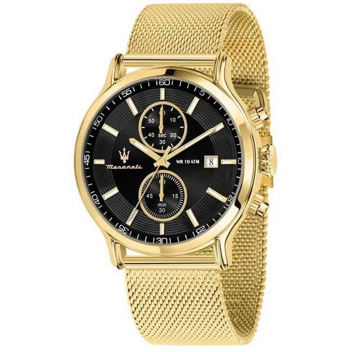 Mens Mesh Quartz - Dial Chronograph Tone Blue Gold 100M Epoca Black Watch, Stainless Steel Adult