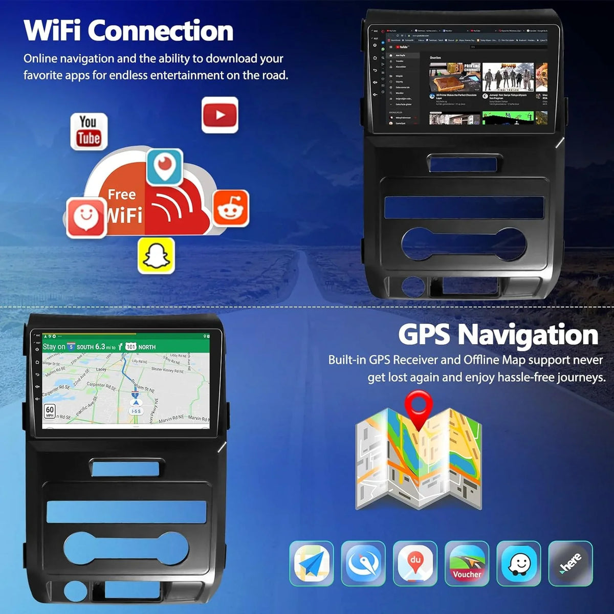 9” Wireless GPS HD with Backup Car 11 Navigation for Touchscreen CarPlay 2010 Android Bluetooth F150 THONZER 2012 Car Radio, Radio Android Auto 2011 FM/WiFi 2009 SVT with Stereo Raptor Camera&MIC