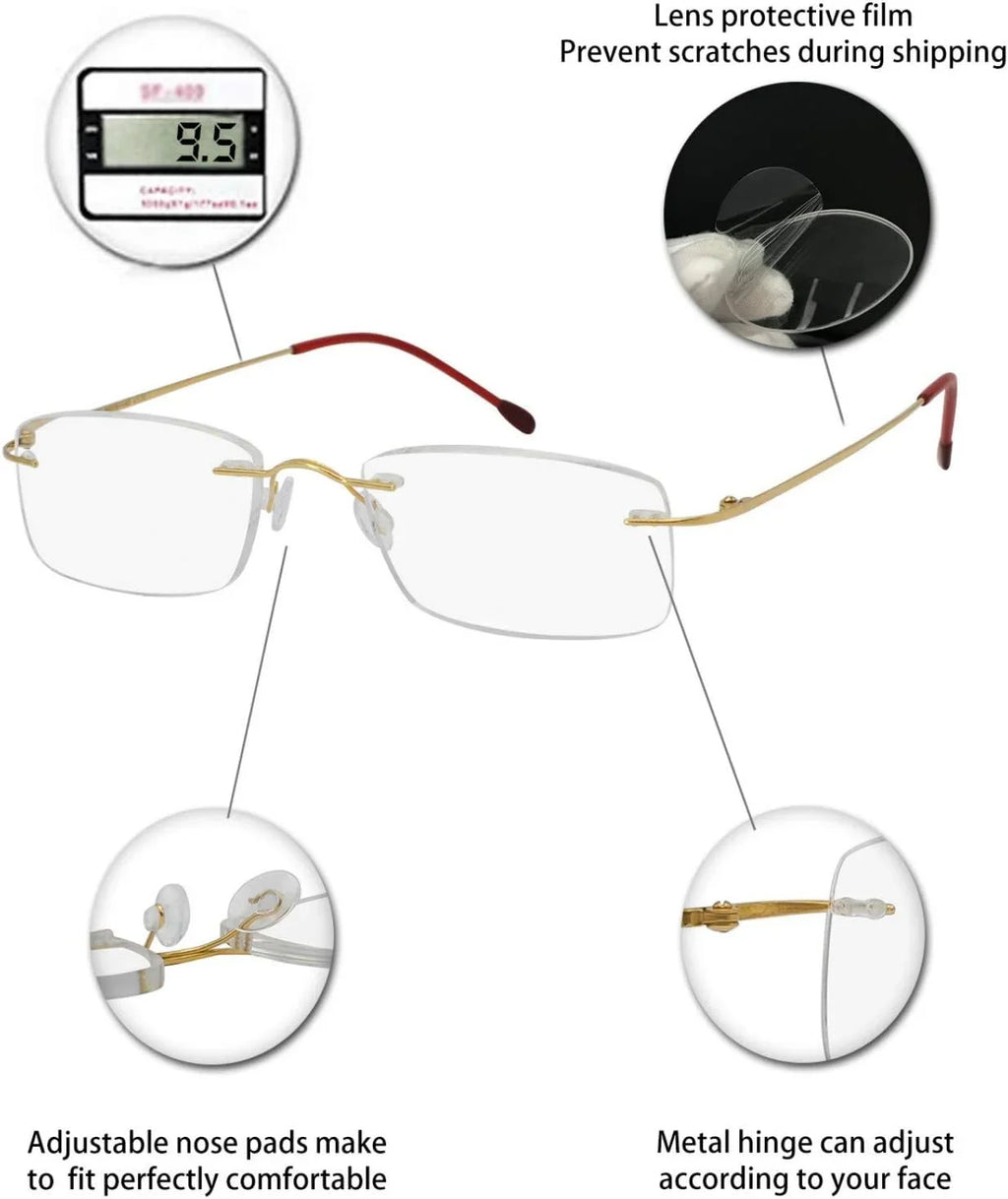 Reader 2.5 2.25 1.5 Women For 1.0 3.5 magnification 1.75 Men Lens Glasses OCCI Reading 3.0 1.75 Frameless with 2.0 CHIARI Titanium 1.25 Clear 2.75 Trendy