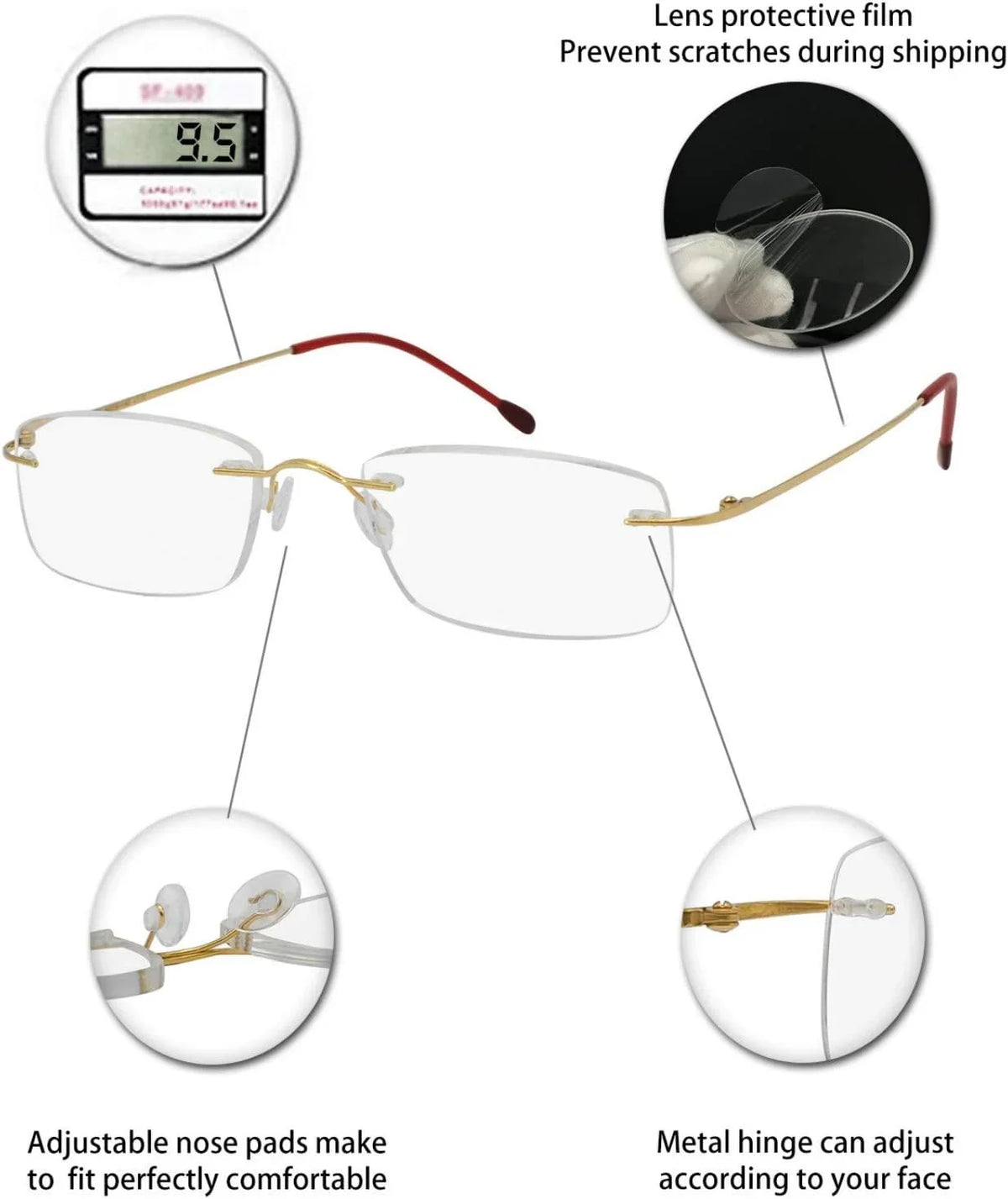 Reader 2.5 2.25 1.5 Women For 1.0 3.5 magnification 1.75 Men Lens Glasses OCCI Reading 3.0 1.75 Frameless with 2.0 CHIARI Titanium 1.25 Clear 2.75 Trendy