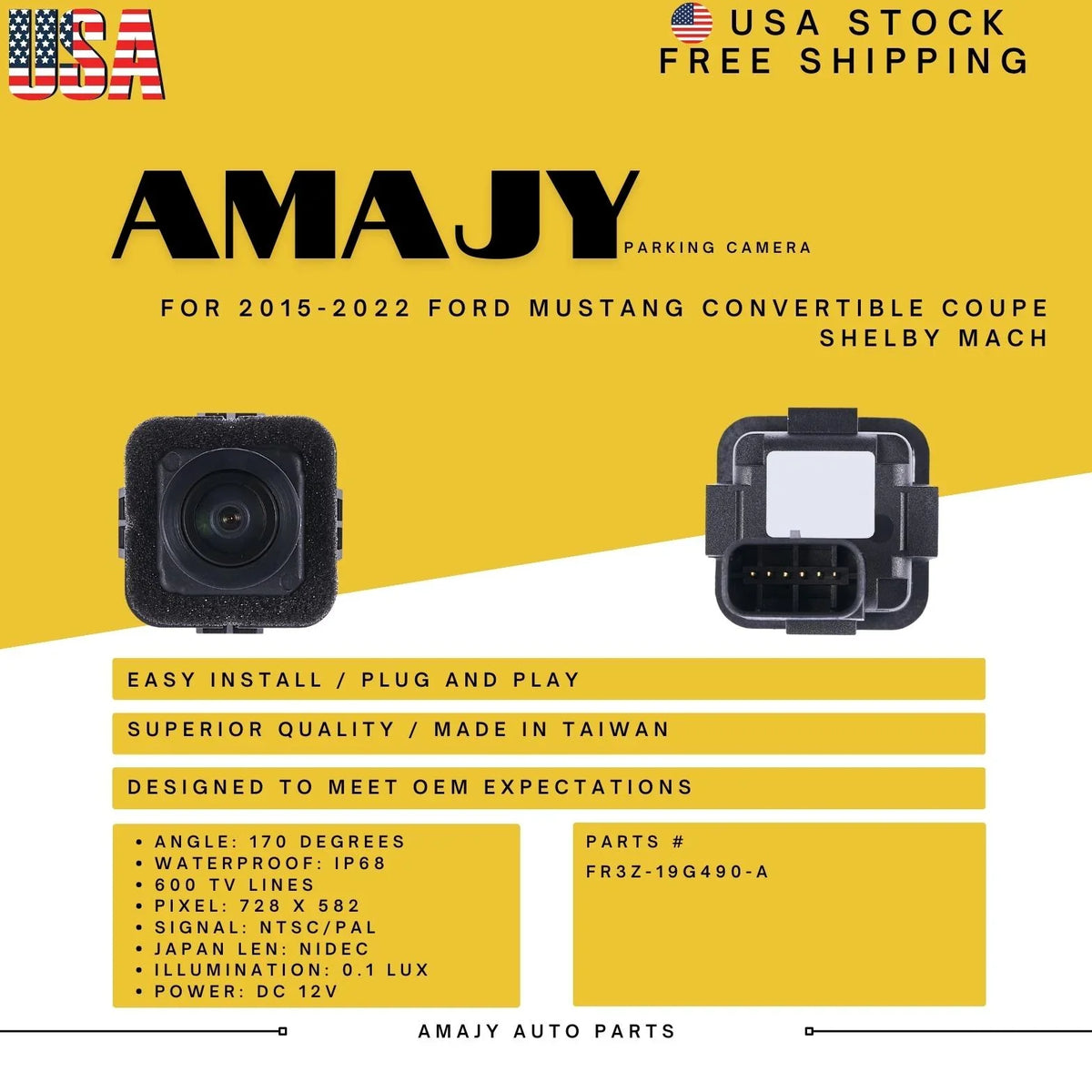 SHELBY Mustang CONVERTIBLE COUPE FR3Z-19G490-A for Backup Camera MACH Replaces 15-22