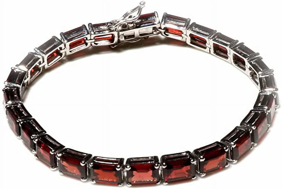 Silver Designer Women, 925 Fashion Garnet Gemstone Mozambique Tennis Genuine Bracelets Bracelet For Sterling 7.5" Jewelry,