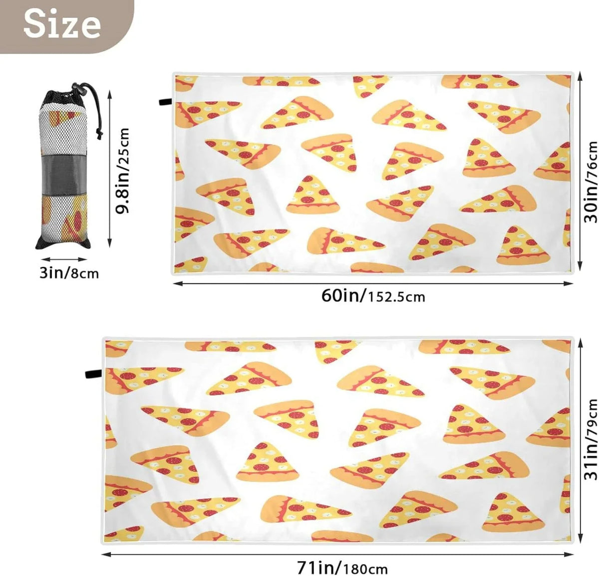 '- Pizza Lightweight Towels Compact Towel Towel Bestwell Oversized （573） Absorbent for Beach Holiday Camping Slices - Dry Super Quick Swimming Travel