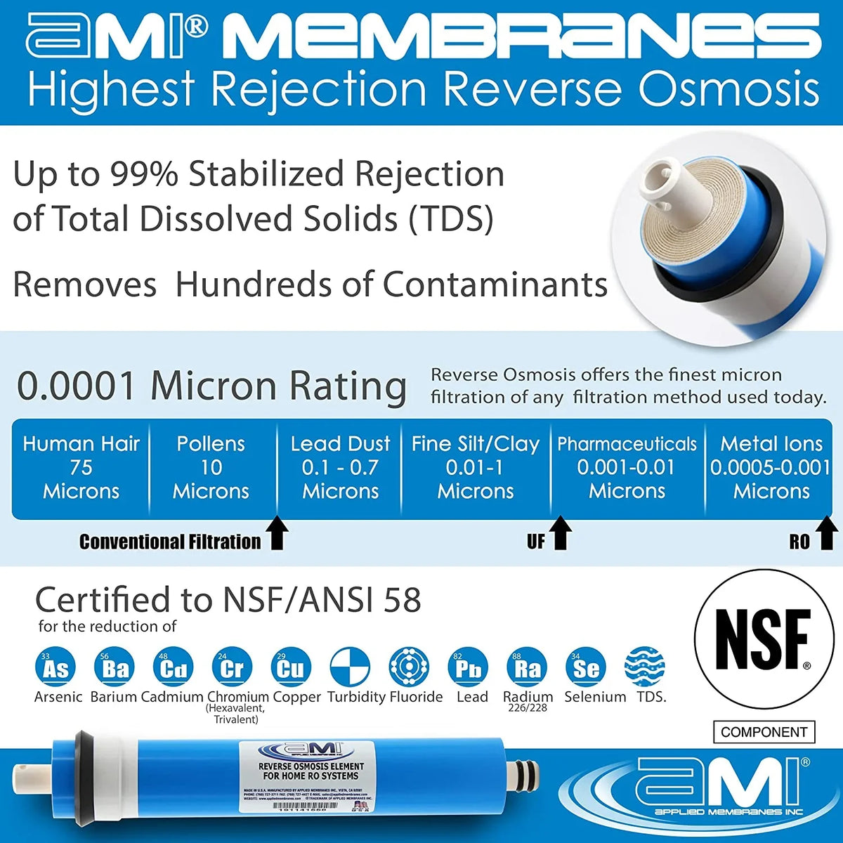1.8” USA System in Membrane Made 12” 36 GPD liquid Compatibility Osmosis M-T1812A36 Filtration Reverse Membrane Replacement Reverse Universal | | | MEMBRANES RO for INC. liquid APPLIED Osmosis Filter x