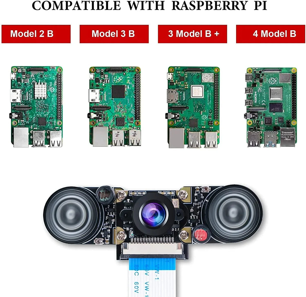 Camera 1080p OV5647 5MP Vision Raspberry Night Video Module Compatible Camera 4 Adjustable-Focus Pi Webcam