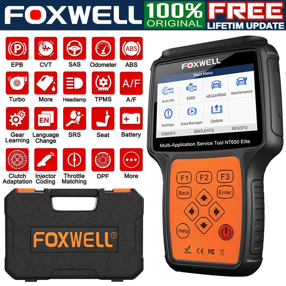 Reset Car FOXWELL NT650 Scanner Registeration II Automotive Oil with Code OBD Battery SAS Reader Light OBD2 ABS EPB Air DPF TPMS TPS Bag EPS Elite