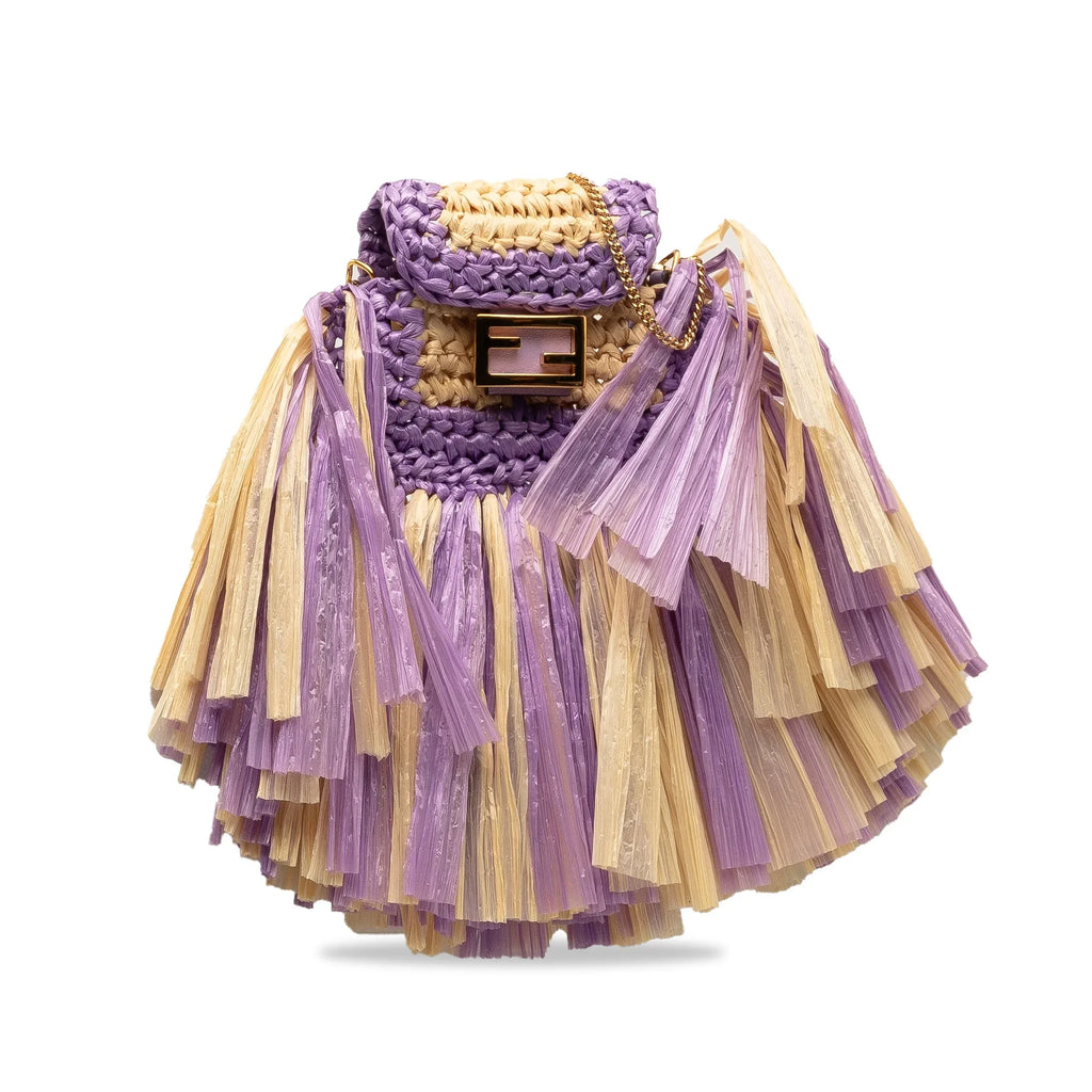 (Good) Natural Authenticated fabric Bag Purple Intreccio Fendi Raffia Baguette Pre-Owned Crossbody Pico Unisex