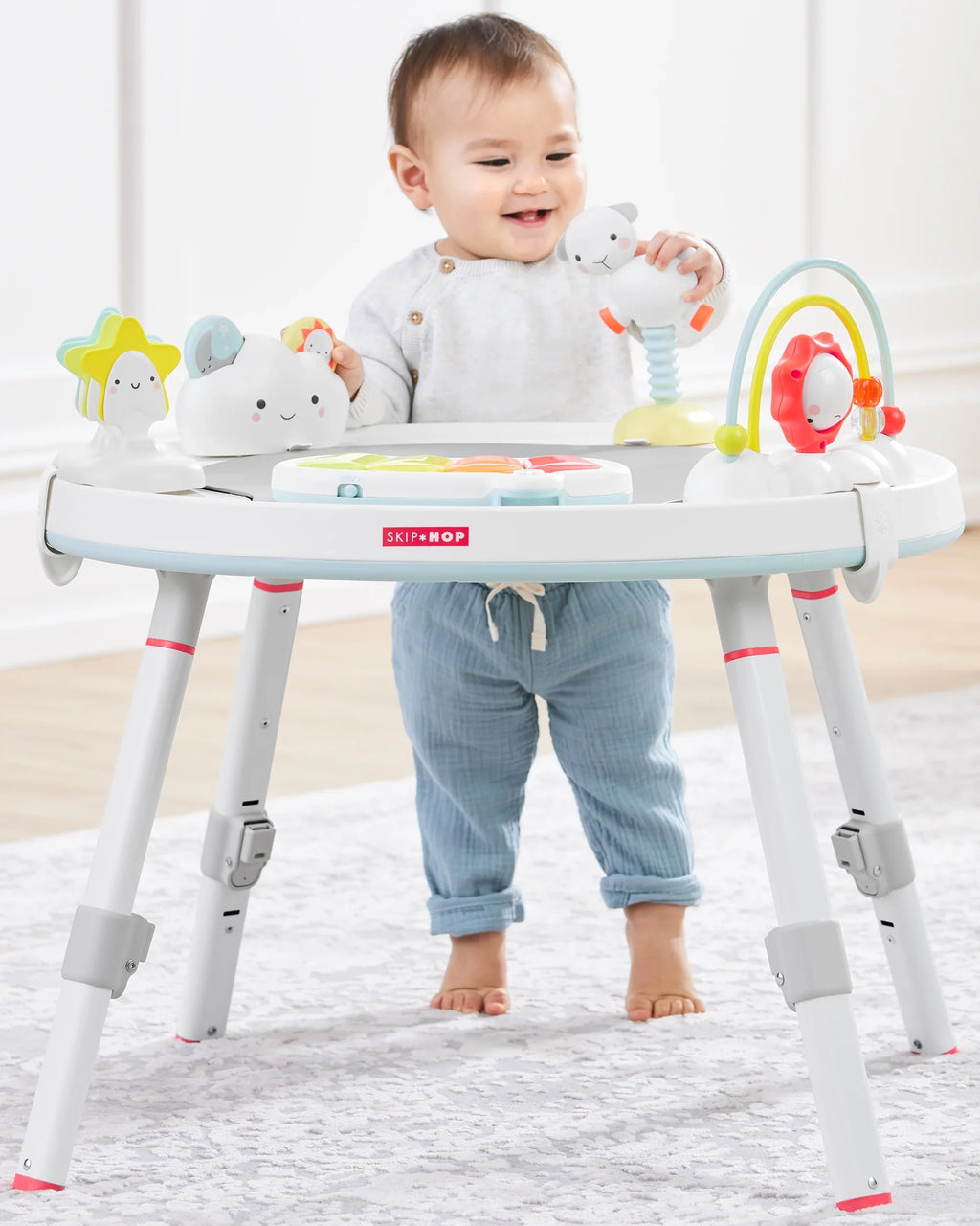 Silver Hop Play Functionality, Lining with 4mo+, 3-Stage Baby Activity Center: Cloud Center Grow-with-Me Skip Interactive