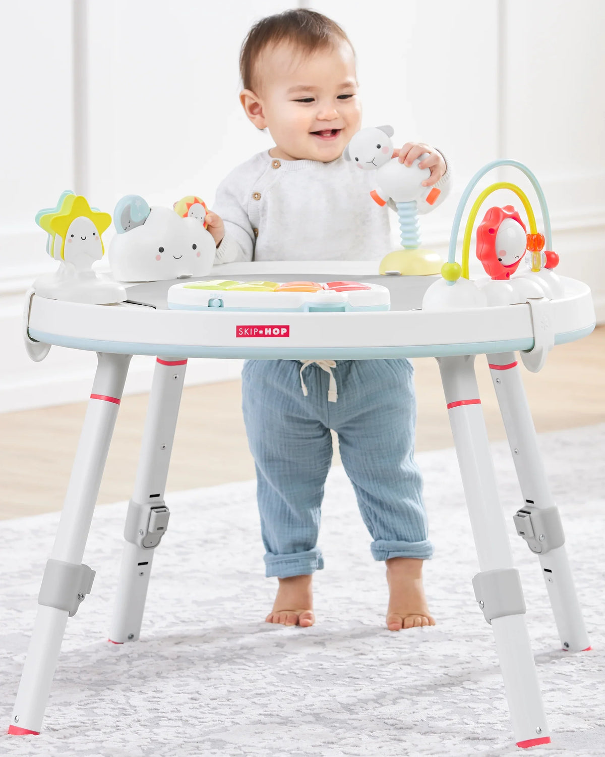 Silver Hop Play Functionality, Lining with 4mo+, 3-Stage Baby Activity Center: Cloud Center Grow-with-Me Skip Interactive