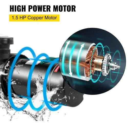 Pool Motor Filter Swimming Strainer 1.5HP 5547GPH Pump w/ Ground In/Above 41FT