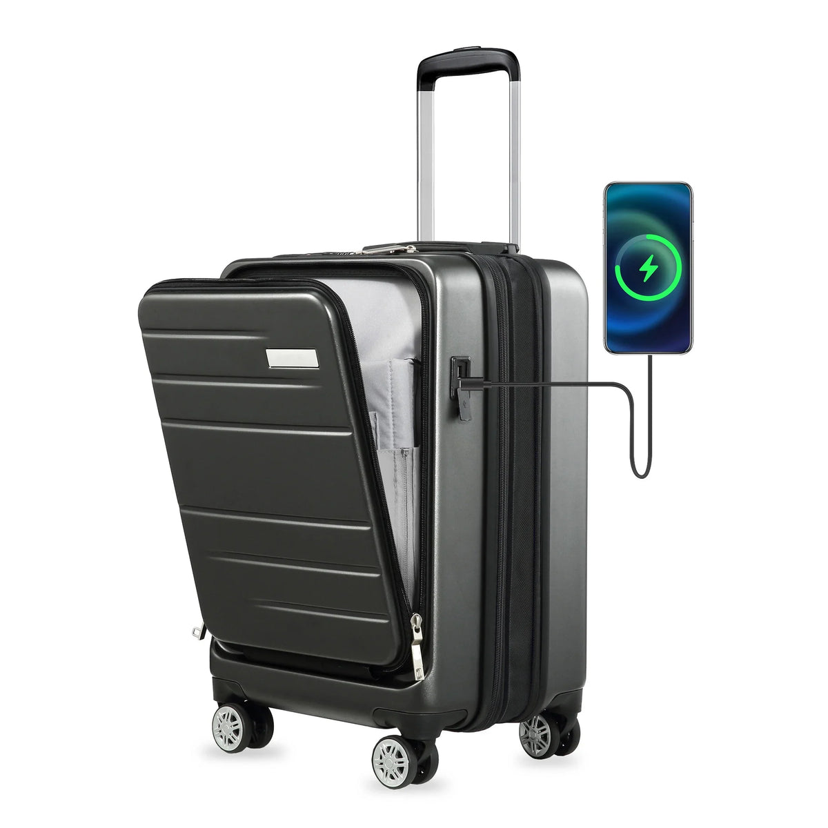 Front Port with Pocket Expandable Carry Suitcase on USB and Luggage, Hardshell LUGGEX