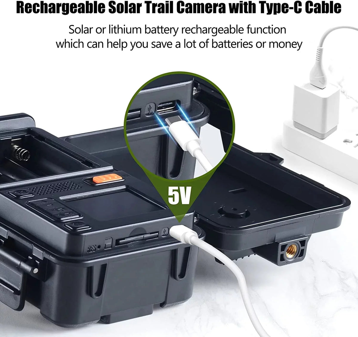 24MP Trigger 2500mAh Camera Motion Camera Battery Built-in Trail Cam 1080P with 120°Wide Vision IP66 Waterproof Hunting Activated Solar Speed 0.1s Night Lithium CAMPARK Game Angle Rechargeable