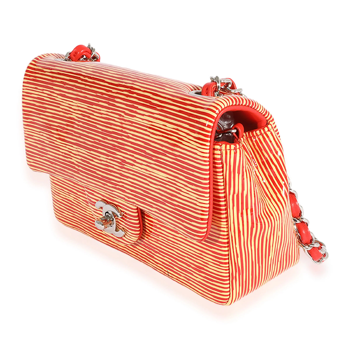 Flap Classic Bag Red Striped Mini Rectangular Patent Pre-Owned